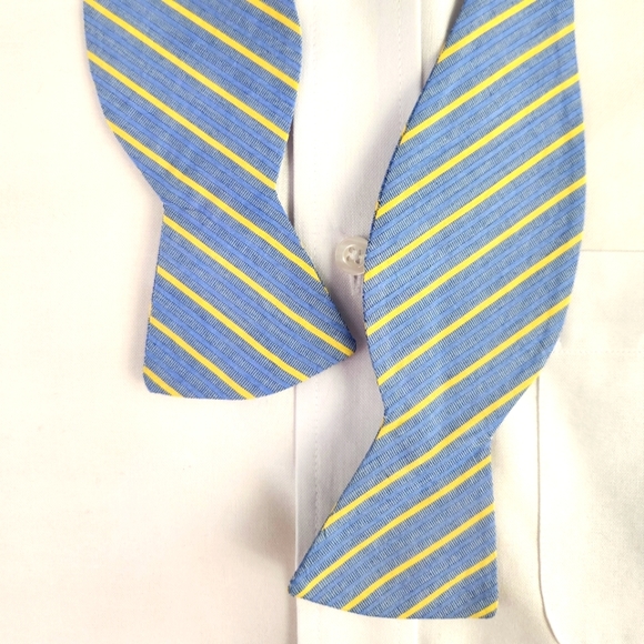 Blue and Yellow Striped Cotton Bow tie - Picture 2 of 2